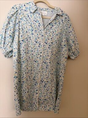 Sweet Lemon Floral Dress in Light Blue and White